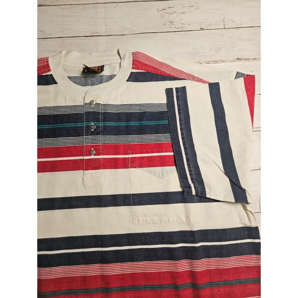 Vintage 90s Striped Henley Mens Size XL Button Shirt‎ Oversized Boxy Normcore